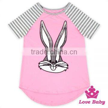 Wholesale Unisex Fashion 100% Cotton Easter Bonny Rabbit Children Kid Stripe Short Sleeve With Sequins T- shirt