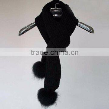 Myfur Baby Pink Striped Pattern Wool Crochet Scarf With Removable Raccoon Fur Balls photo-2