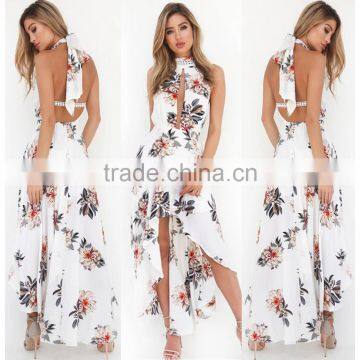 2017 Halter Floral Print Long Maxi Dress Summer Beach Backess Chiffon Dress APPAREL