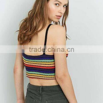 Distinctive Off-the-shoulder Spaghetti Straps Rainbow Midriff Cropped Cami Tank photo-5