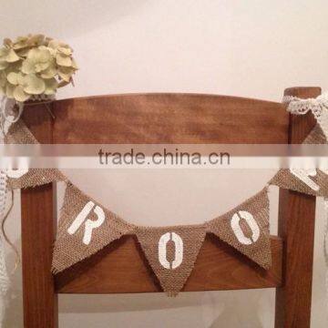Wedding Decoration Chair Bride & Groom Hessian Mini Chair Bunting Rustic Vintage Wedding Banner Burlap photo-2