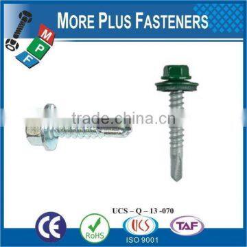 Taiwan #12-14 x 1-1/4" Hex Unslotted HWH Epoxy #3 410 Stainless Steel Bonded Sealing Washer Tek Self-Drilling Screw