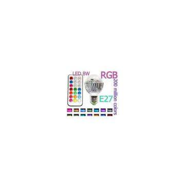 environmentally friendly 8W CREE RGB colored  E27 LED Bulb with Remote Control
