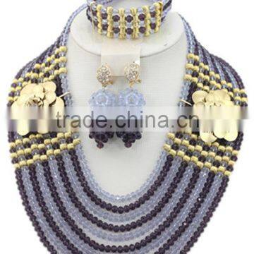 10layers Grey Black Crystal Beads with Brooches Nigerian Jewelry Set