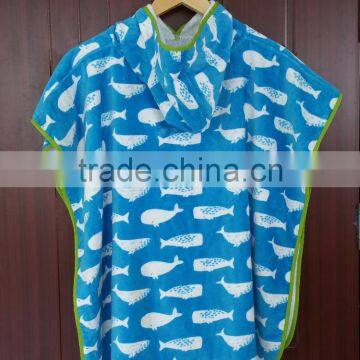 100 Cotton Reactive Print Hooded Poncho Towels for Kids photo-2
