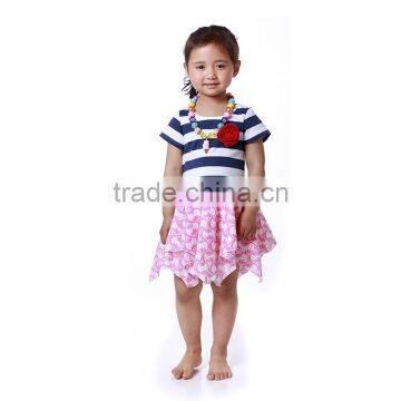 Wholesale Navy Stripe kids Dress with pink tutu