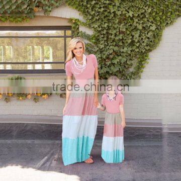 Mommy and Daughter Printing Stitching Maxi Dress Family Matching Clothes