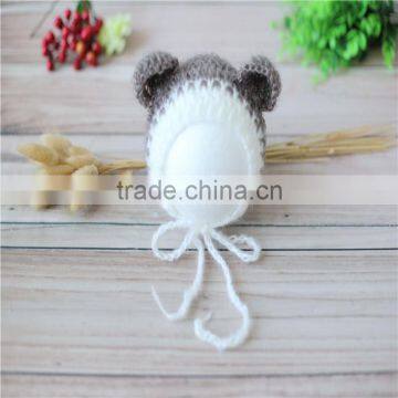 Crochet mohair bonnet newborn bear hat newborn mohair bonnet knit baby hat newborn photography props