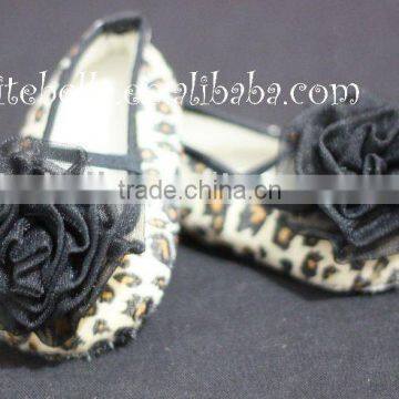 Leopard Print Shoes with Black Rosettes Pettishoes Crib Shoes MAS22