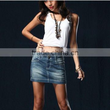 2015 Fashionable style denim short jeans lady's latest slim fit long denim skirt wholesale OEM