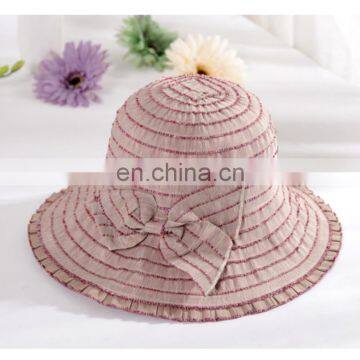 Colour Bar Bowknot Edgefold Cloth Hat Outdoor Travel Beach Hat