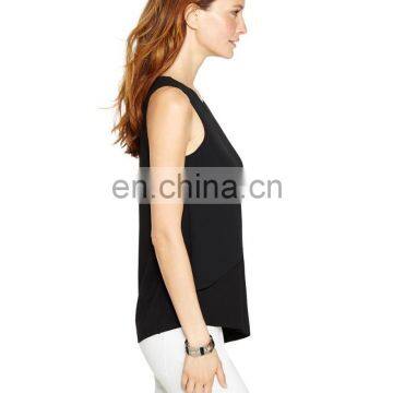 Women Sleeveless Black Slim Layer Front Tank Top Blouse photo-2