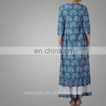 Muslim New Popular Floral Printing Abaya Loose Cosy Half Sleeve Malayu Wholesale Fashion Baju Kurung photo-3