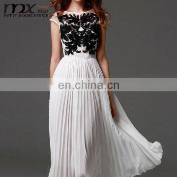 2014 hollow out lace chiffon dress with short sleeves