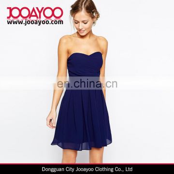 Latest Chiffon Dresses Pattern Navy Blue Strapless Chiffon Prom Dress