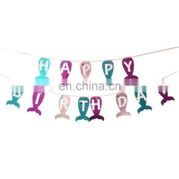 mermaid happy birthday kids party decoration banner mermaid