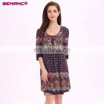 2017 Hot Selling In Stock Women Summer Boho Border Printed Tunic Tops photo-5