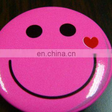 red round smile face button pin