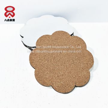 Flower shape custom cork MDF coaster