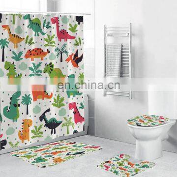 i@home wholesale kids bathroom cartoon dinosaurs printed shower curtain sets with rugs 4 pieces