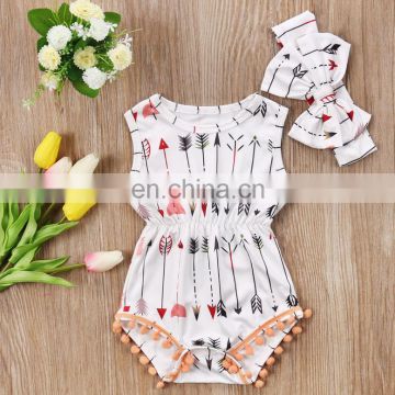 Fashion Newborn Baby White Sleeveless Arrow Printed Jumpsuit Baby Girl Romper