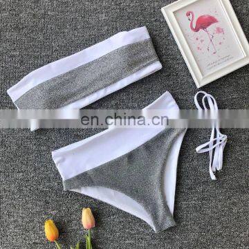 2019 Sexy Solid Glitter Two Piece Swimwear Women Bandeau Wrapping Push Up Swimsuit Mujer Off Shoulder New Padded Bikini