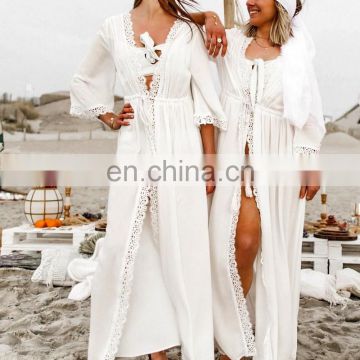 Plus size Red Cotton Beach Dress Embroidery Robe de Plage Bikini cover up Beachwear Pareos de Playa Mujer Beach tunic Cover ups