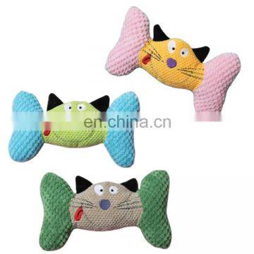 New cute cat face bone shape plush cat interactive indestructible pet dog squeaky chew toys