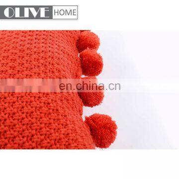 2018 Fashion Sofa Decorative Handmade Plain Acrylic Knitted Cushion Cover With Pompom photo-5
