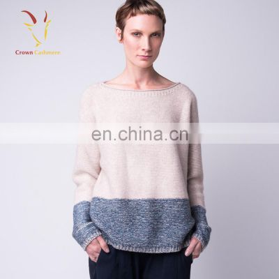 Women Loose Color Combination Knitted Sweater Boat Neck Sweater Knitted Pattern