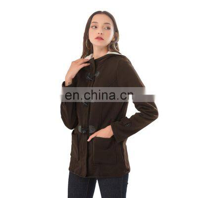 Wholesale Custom-made Women's Horn Button Jacket Mid-long Sleeve Casual and Comfortable Fall Winter Loose Sport Jacket Jogging j photo-2