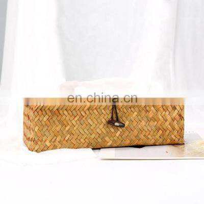 Natural Living Eco-friendly Rectangular Seagrass Woven Tissue Box For Wholesale