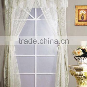 HOT SELLING CHEAP FACTROY LACE WINDOW CURTAIN SET WITH ROPE TASSEL TIEBACKS AND VALANCE