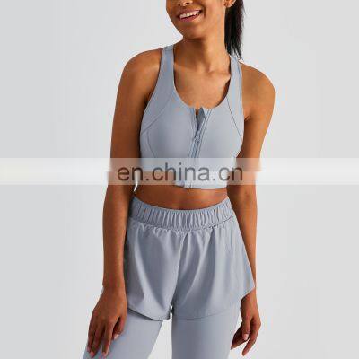 Fitness Front Zipper Racer Back Sports Yoga Bra Women Workout Shockproof Running Gym Wear Outdoor Training Crop Top Custom Logo photo-4
