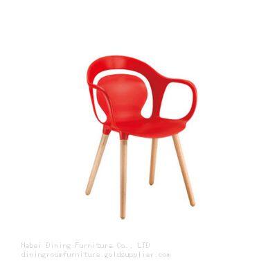 Plastic Armchairs with Cut-Out Backrest Wood Legs DC-P17