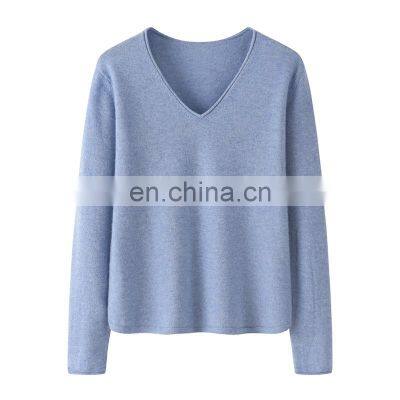 Wholesale 100% Cashmere V-Neck Sweater for Women Autumn and Winter Wear Knitted in Solid Pattern