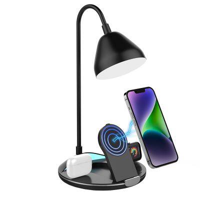 Desktop Table Lamp 15W Fast Charging Station 4 in 1 Wireless Charger For Phone Watch Earphones