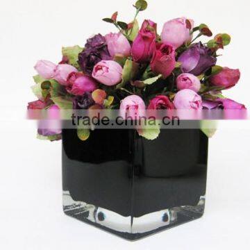3 Sizes Black Square Glass Vases Glass Flower Stand Vase Jar Glass