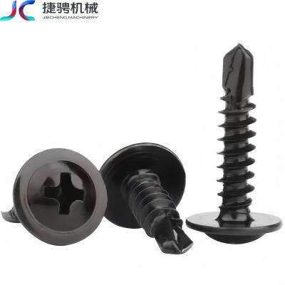 Carbon steel black large flat head washer drill tail dovetail self-tapping screws