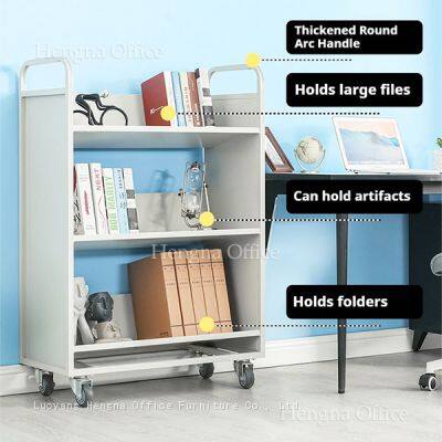 HN-VC03 Professional Heavy Duty Steel Library Book Cart | Factory Silent V-Shaped Rolling Trolley Manufacturer | With Thickened Tubing