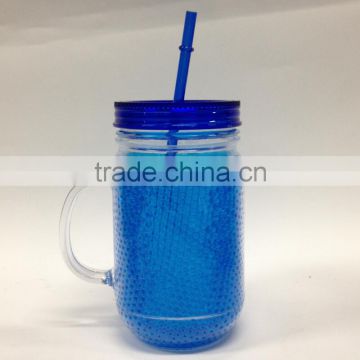 20oz Plastic double wall mason jar with gel inside