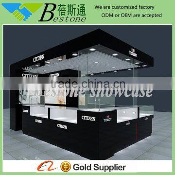 black glass showcase watch wood display kiosk for sale