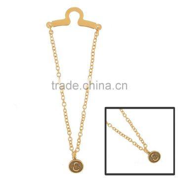 Gold Tone Tie Chain Button Hole Attachment Initial E Charm