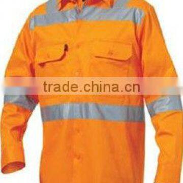 100% men cotton orange work shirt with reflective taps