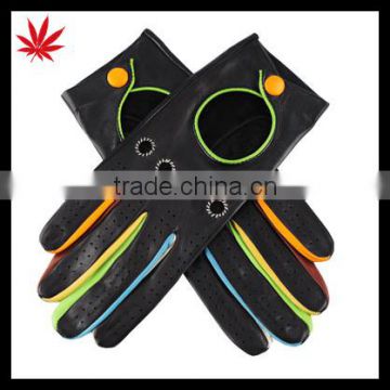 Black fashion Leather Driving Gloves with Multi Colour Detail car driving gloves