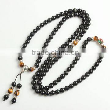 8mm Multilayer Yellow Tiger Eye and Black Obsidian Malas Prayer Beads Bracelet photo-5