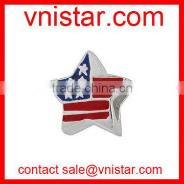 Vnistar star shape USA flag european style large hole metal beads in blue and red color TB074