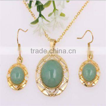 14K Gold Plated Oval Jade Pendant Jewelry Set FQ-1301