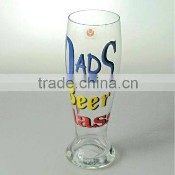 Hnadmade clear beer glass bottle with decal decoration for DAD