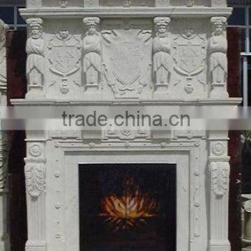 China cheap marble double fireplace mantel with statue